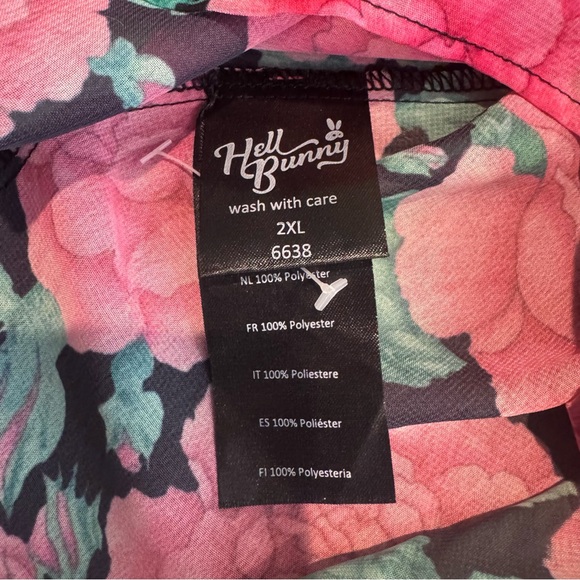 Hell‎ Bunny Sheer Black Floral Top with Pink and Green Accents, Size 2X - Picture 5 of 12